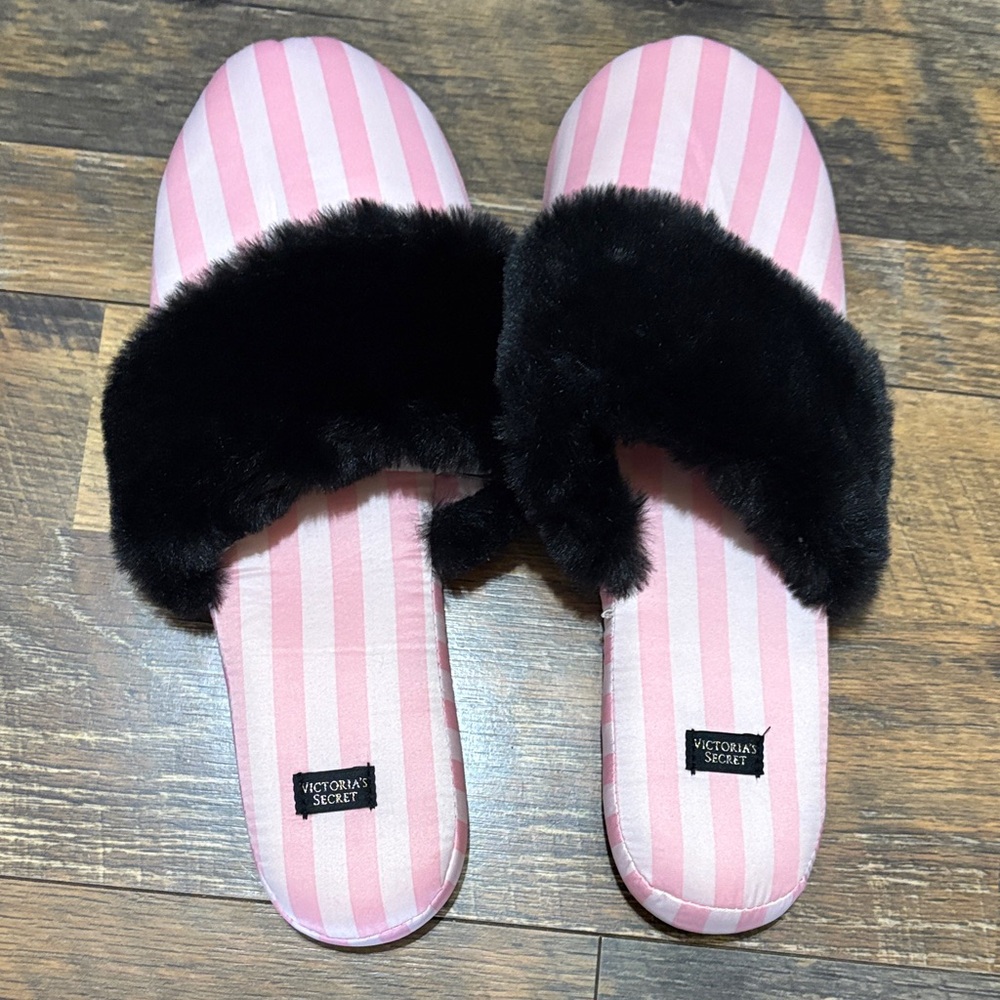 Victoria's Secret Striped Pink and Black Slippers